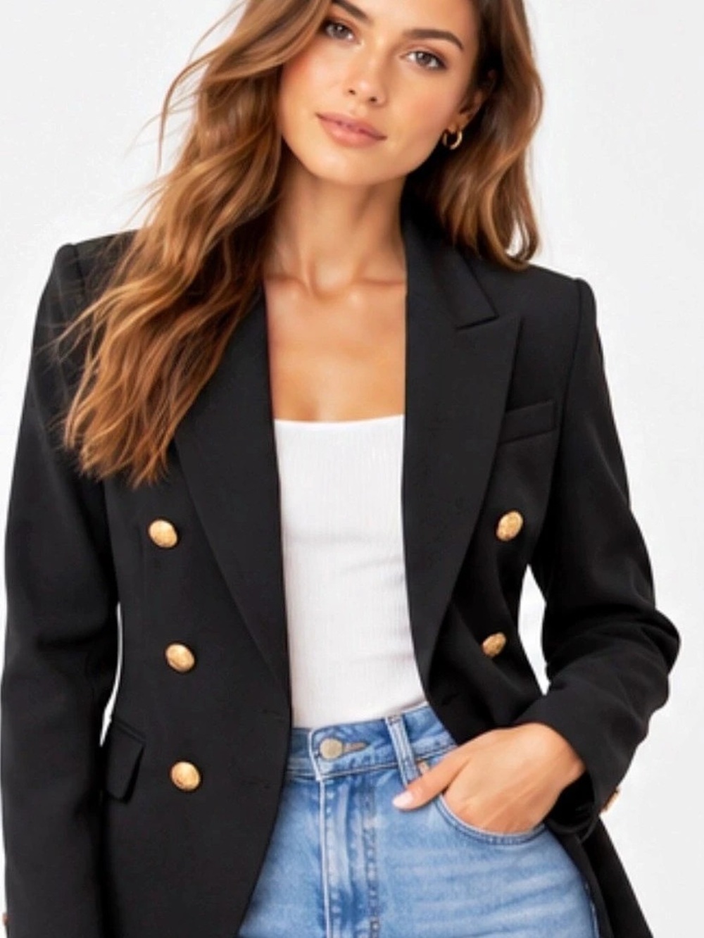 LIONESS Palermo Black Double-Breasted Blazer Gold Buttons Size XS